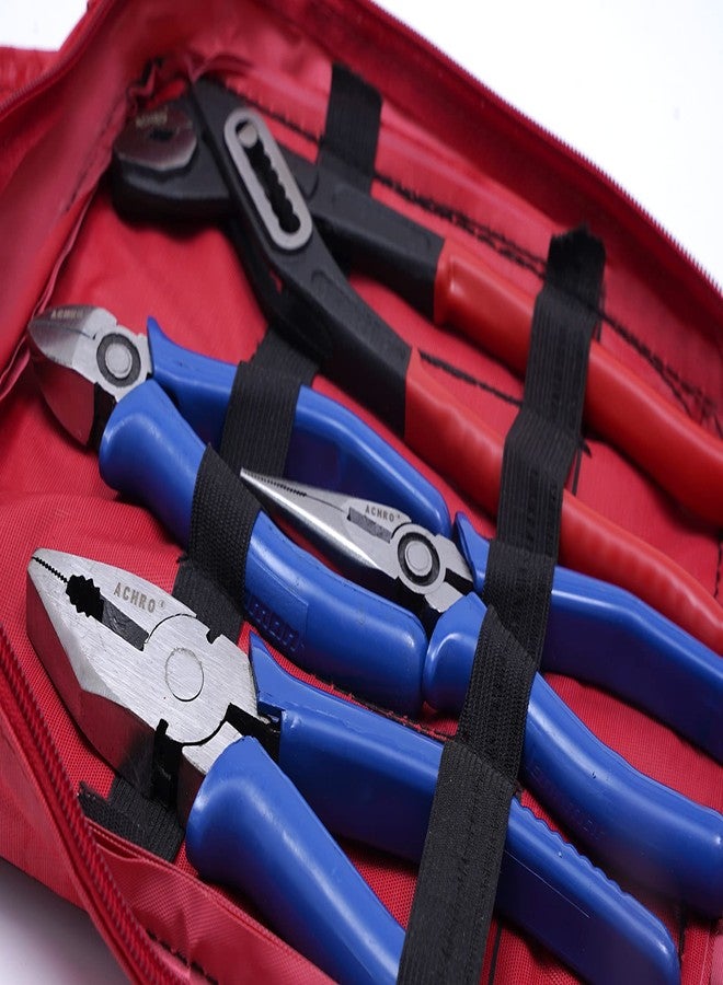 ACHRO Plier Set Of 4 Pieces, 8 Inch Combination plier, 6 Inch Long Nose, 6 Inch Diagonal Cutting plier And 10 Inch Water Pump Plier (Pouch Packing) - Image 5